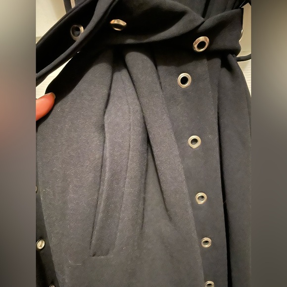 Zara navy blue tench/duster coat with ruffle sleeves and belt in size M - Picture 8 of 9